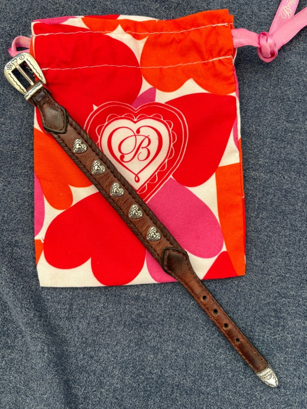 Brighton leather bracelet with silver hearts and buckle